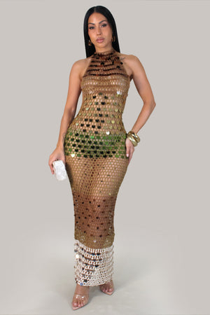Toffee Dream Crochet Sequin Dress/Swimwear Coverup