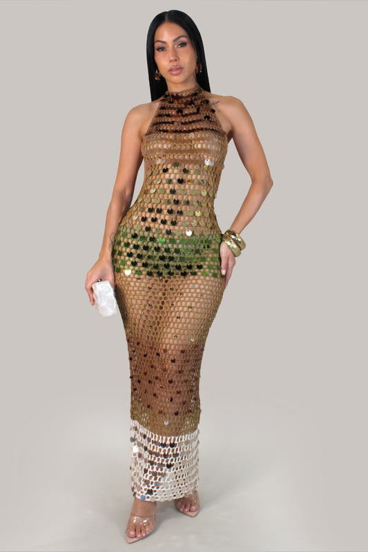 Toffee Dream Crochet Sequin Dress/Swimwear Coverup
