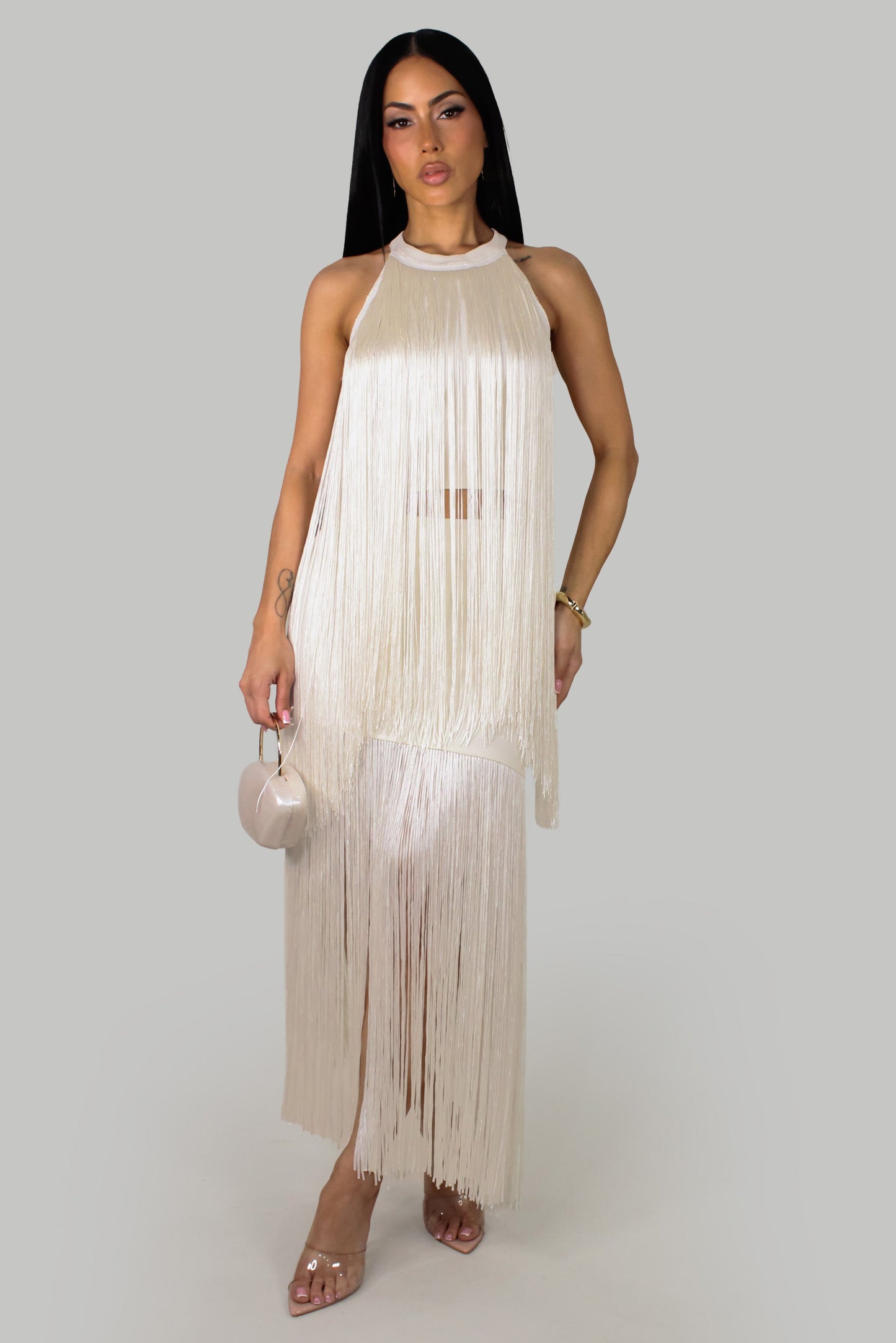 Fringe Drops Skirt Set- Ivory