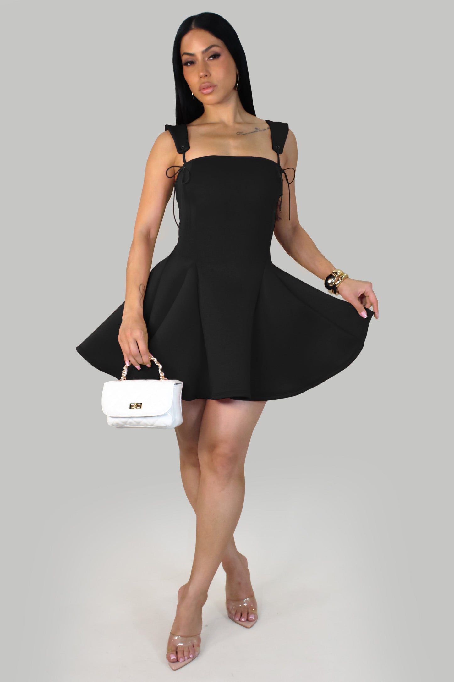 Pixie Black Flare Mini Dress