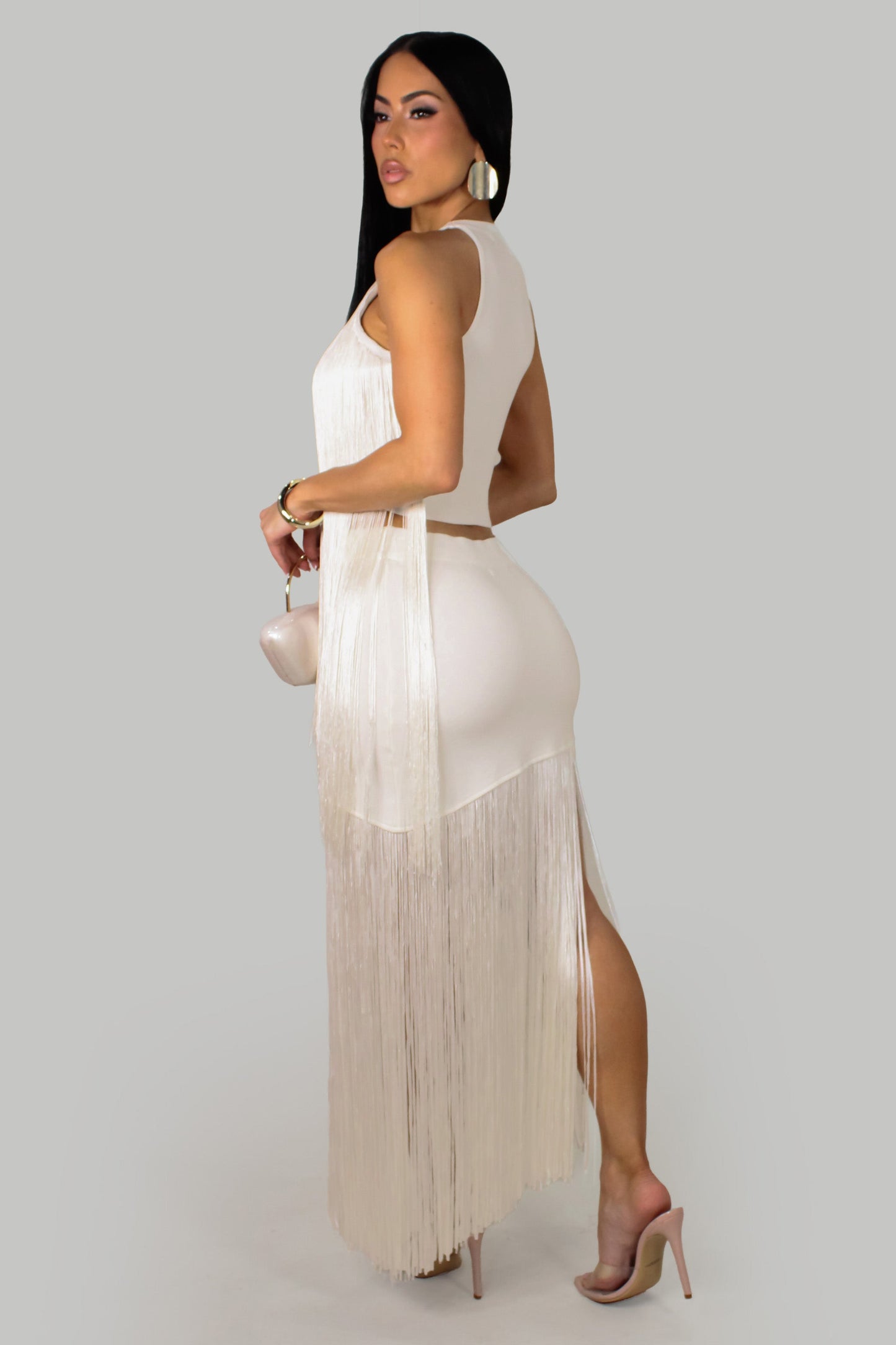 Fringe Drops Skirt Set- Ivory