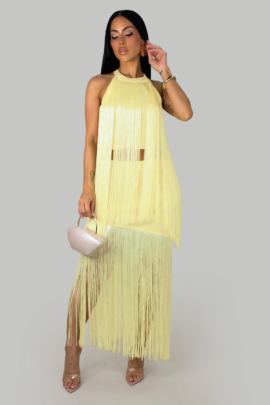 Fringe Drops Skirt Set- Yellow