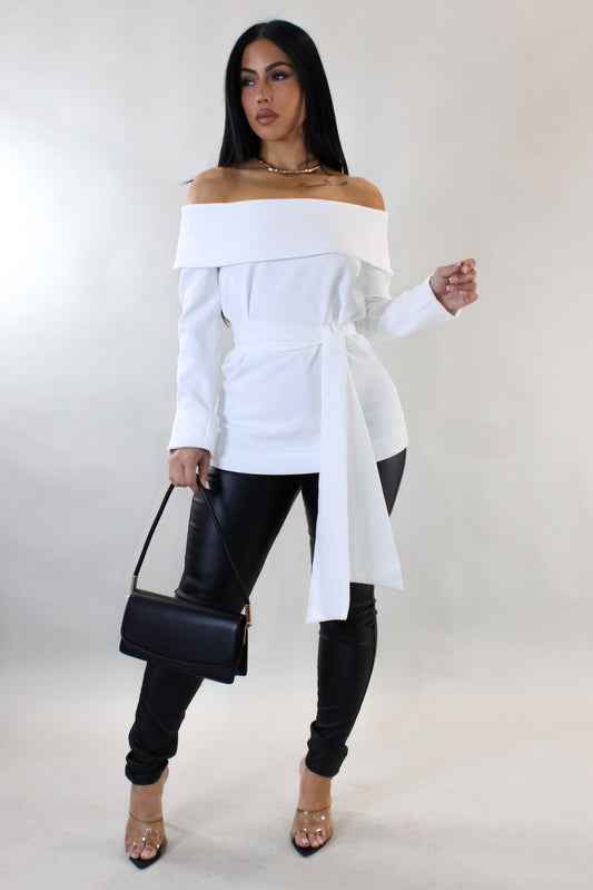 Off Shoulder Tied Blouse- White