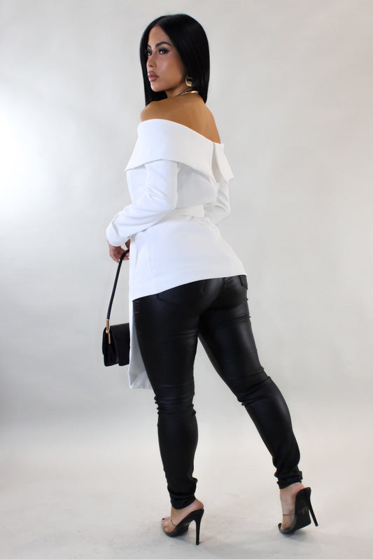 Off Shoulder Tied Blouse- White
