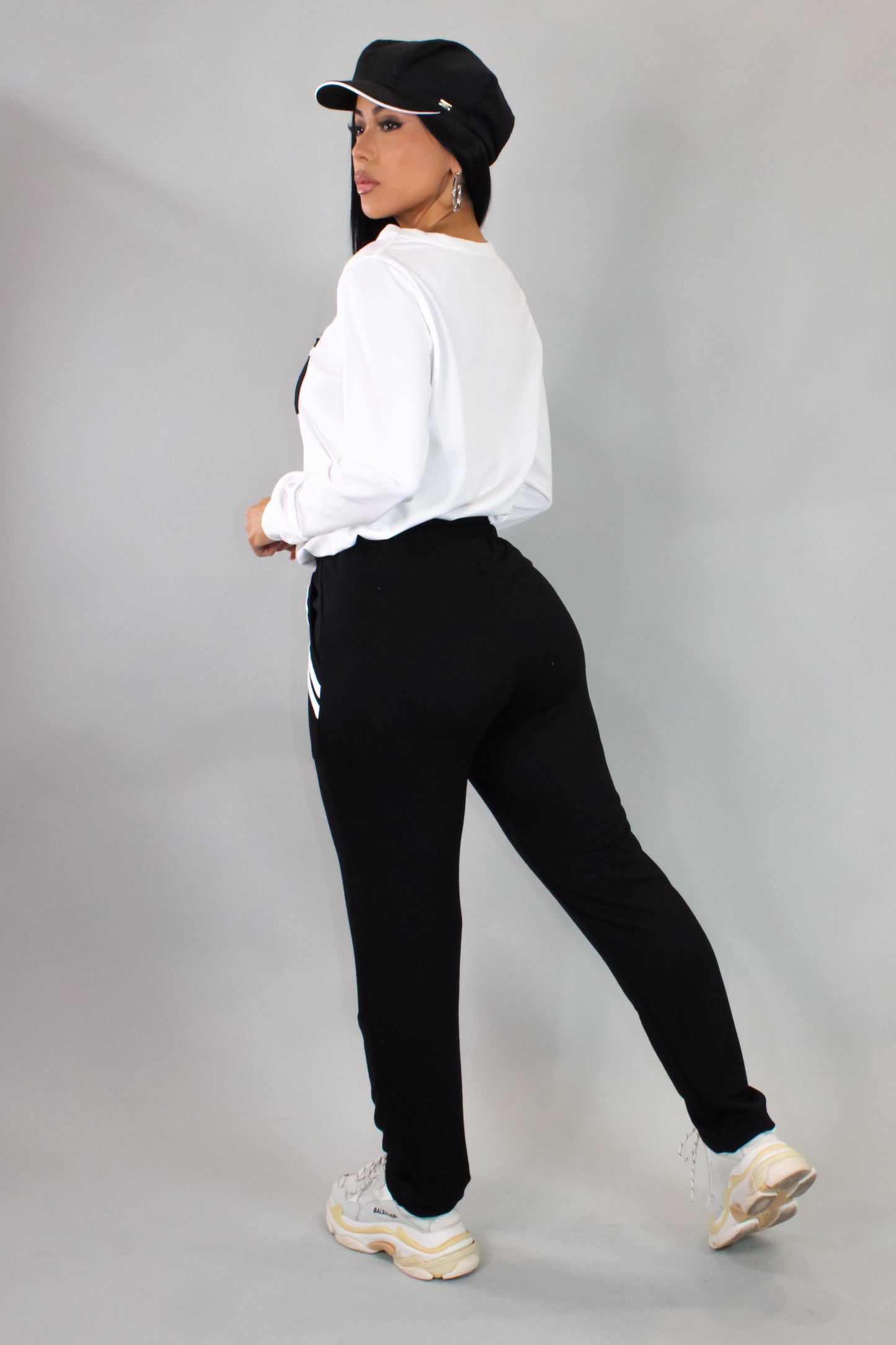 Blocked Off Pants Set- Black/White