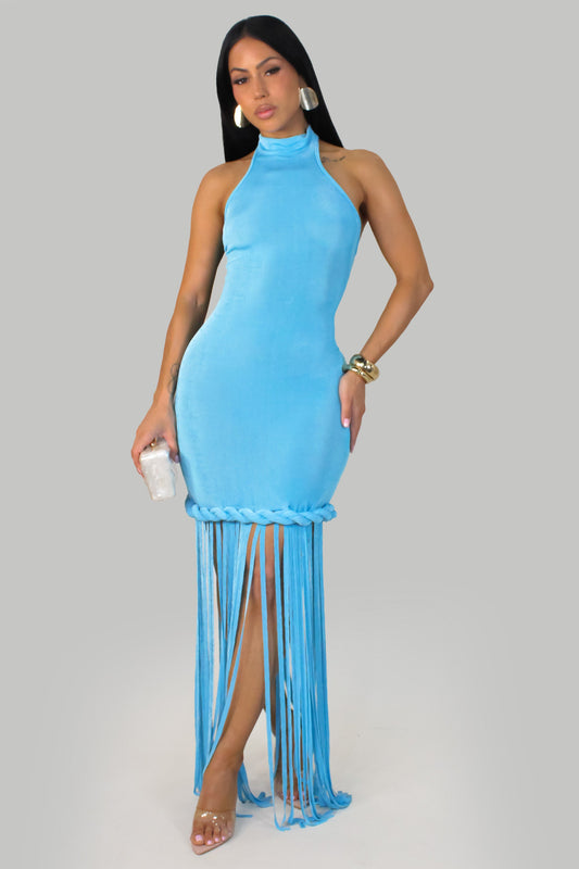 Sky Seduction Tassel Dress- Blue
