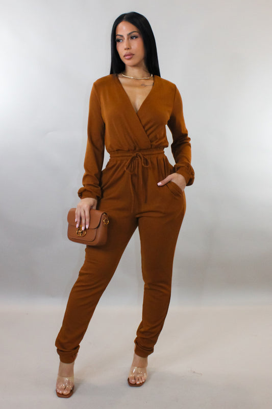 Comfy Camel Tone Drawstring Jumpsuit