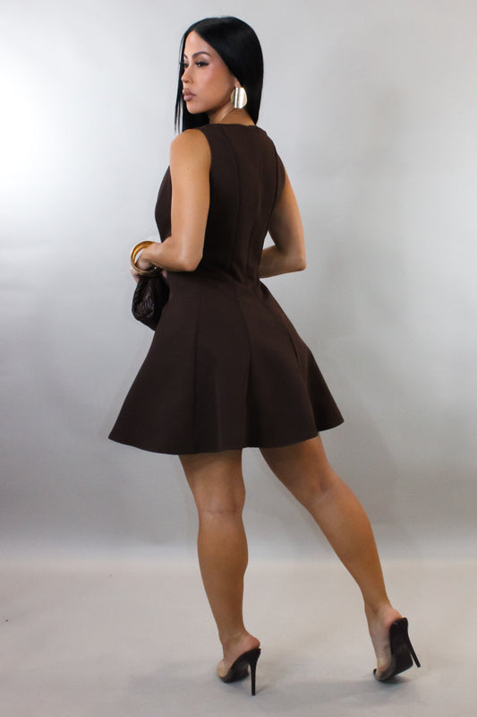 Sleek Mini Flare Dress- Brown