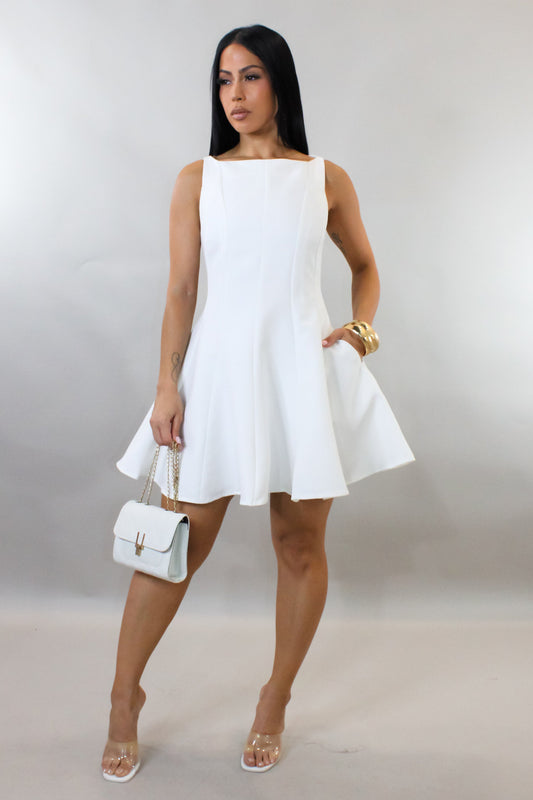 Sleek Mini Flare Dress- White
