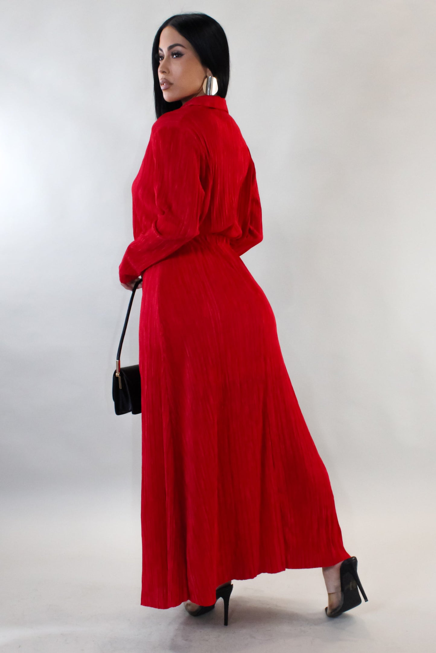 Give You a House Tour Pleated Skirt & Blouse  Set- Red