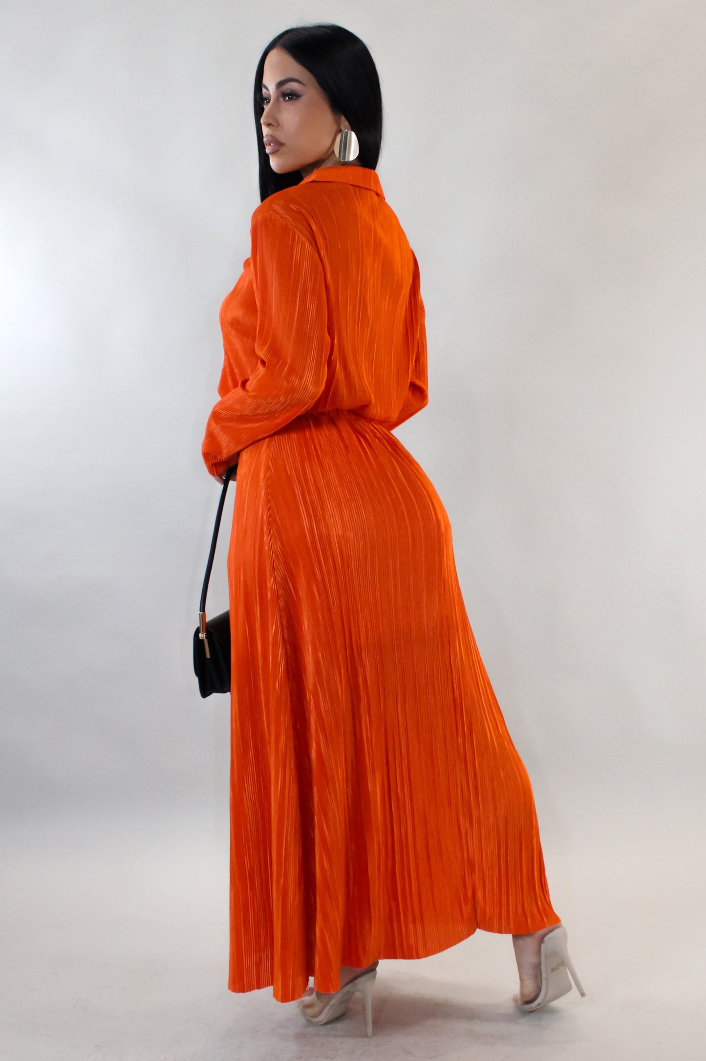 Give You a House Tour Pleated Skirt & Blouse  Set- Orange