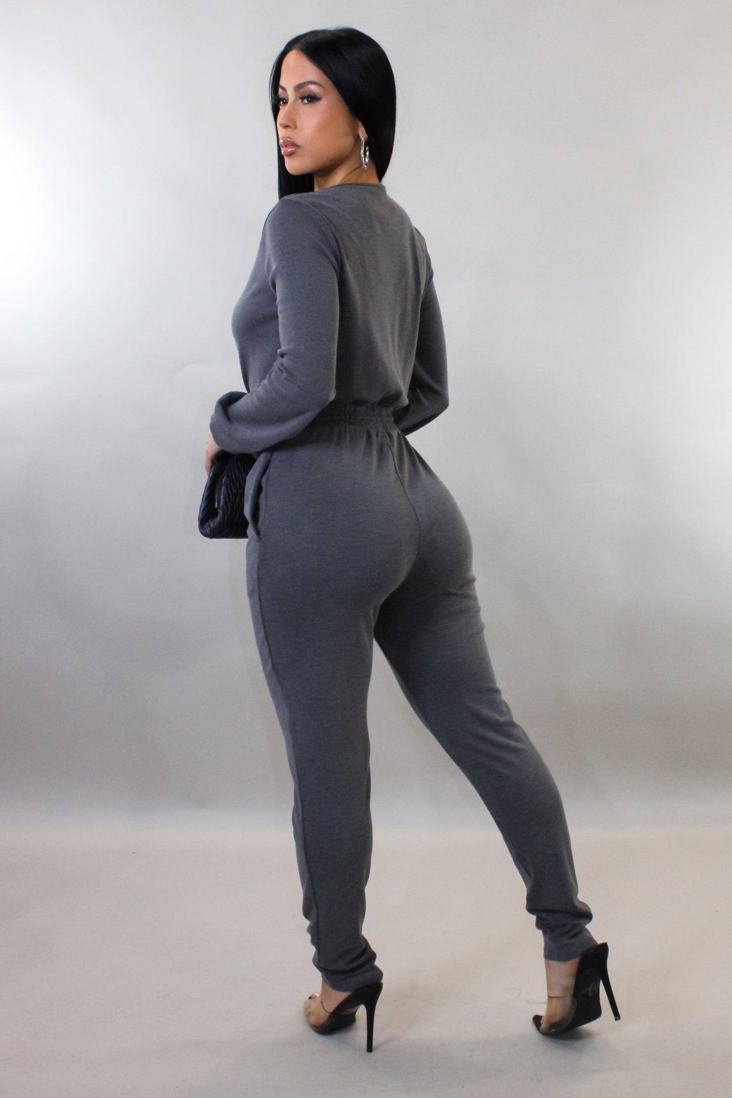 Comfy Grey Tone Drawstring Jumpsuit