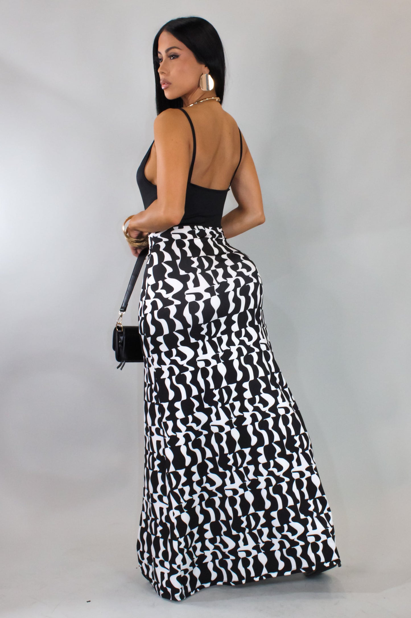 On My Own Slit Dress- Black/White