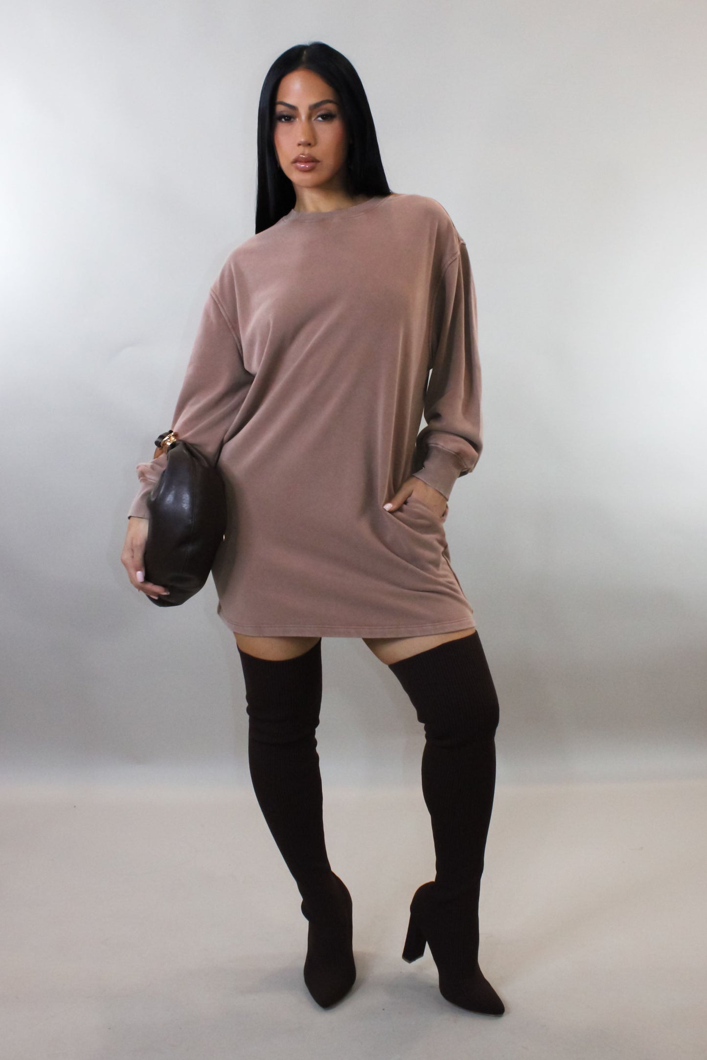 Cozy Nights Mini Dress/Sweater- Rose