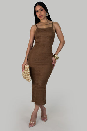 Brown Partial Crochet Summer Dress