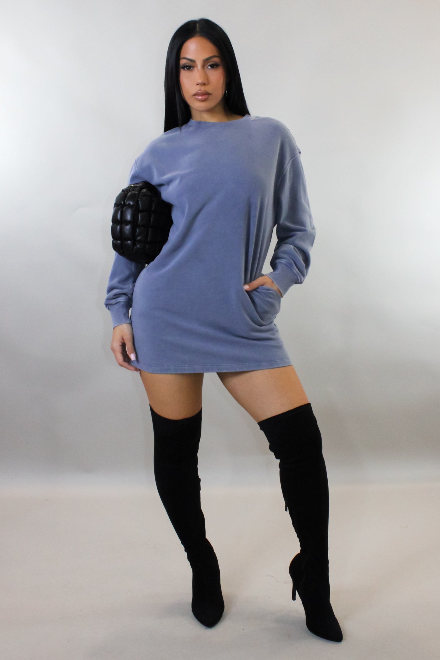 Cozy Nights Mini Dress/Sweater- Navy