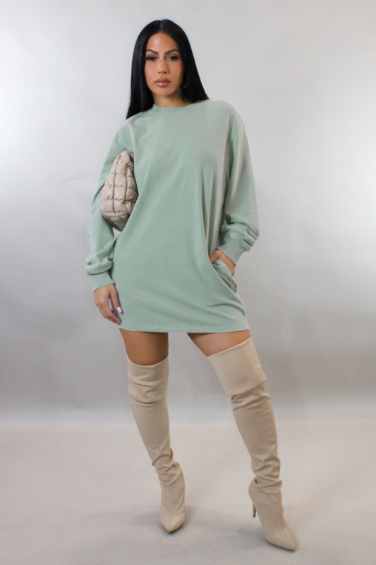 Cozy Nights Mini Dress/Sweater- Sage