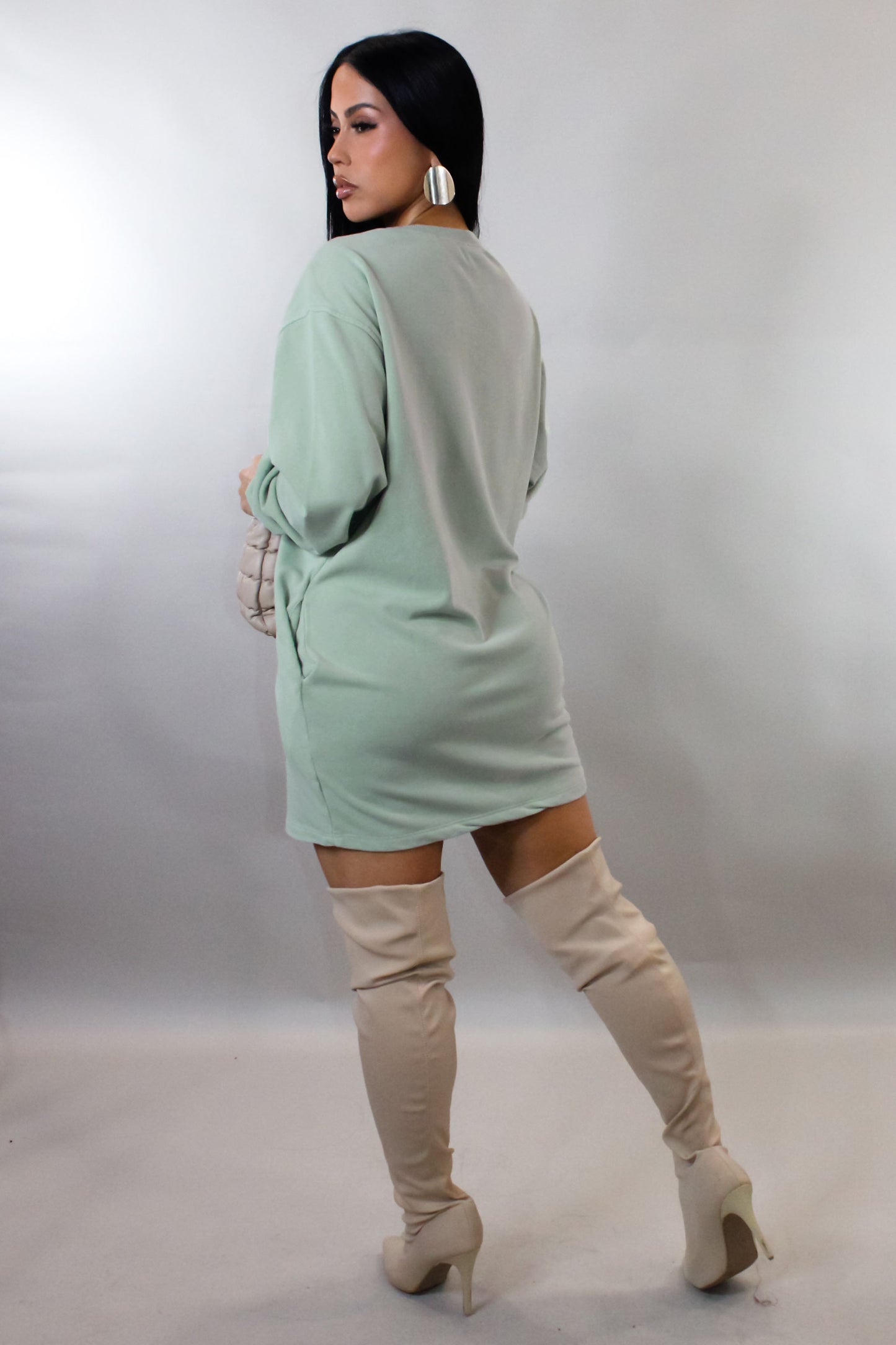 Cozy Nights Mini Dress/Sweater- Sage