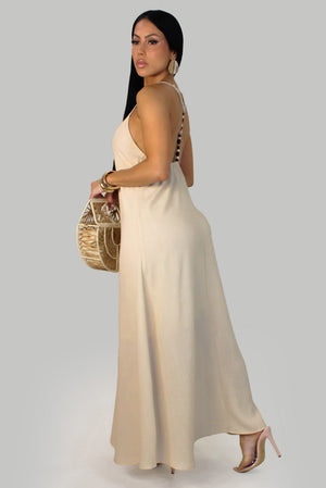 On Arrival Cream Maxi Dress w/ Beaded Back