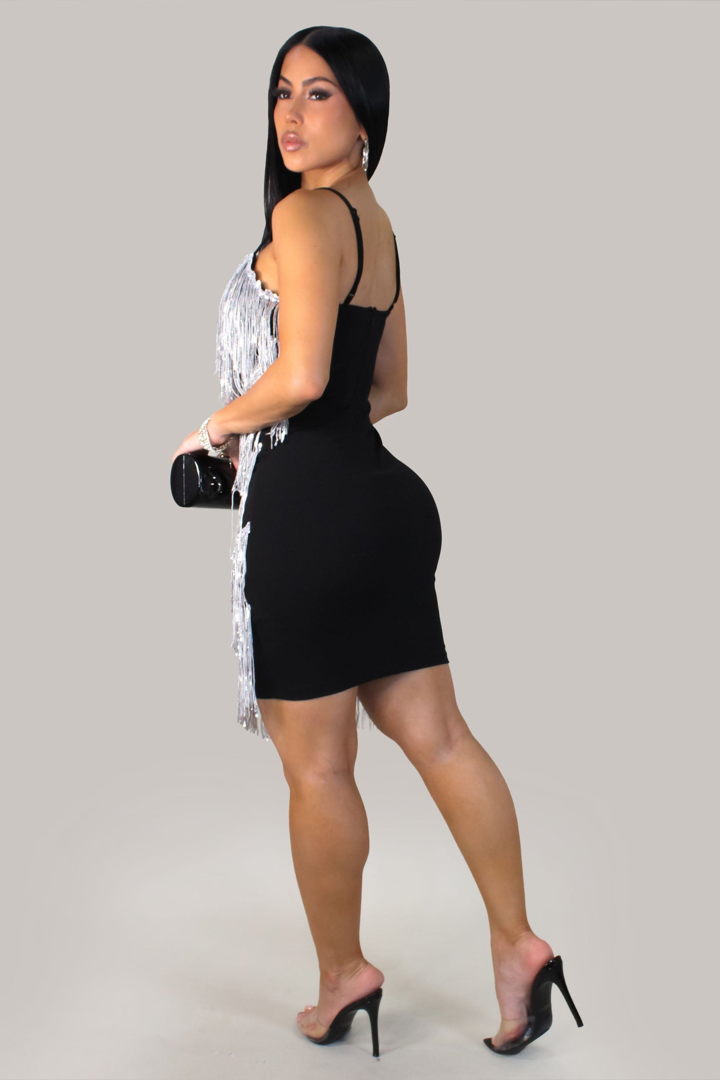 A Little Glitter Tassel Dress- Silver/Black