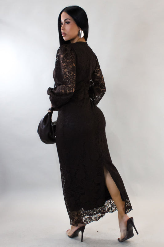 I'll Have Some Wine Lace Midi Dress- Brown