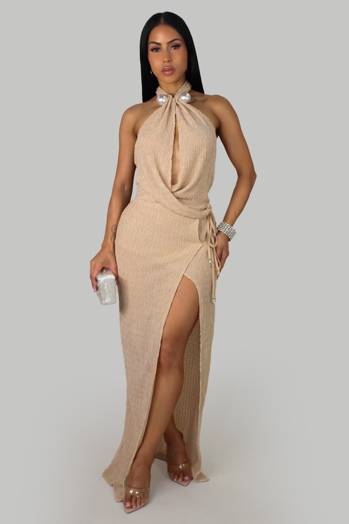 Elegant Pearls on Me Maxi Dress- Cream
