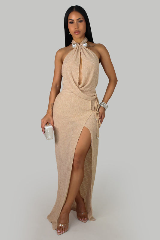 Elegant Pearls on Me Maxi Dress- Cream