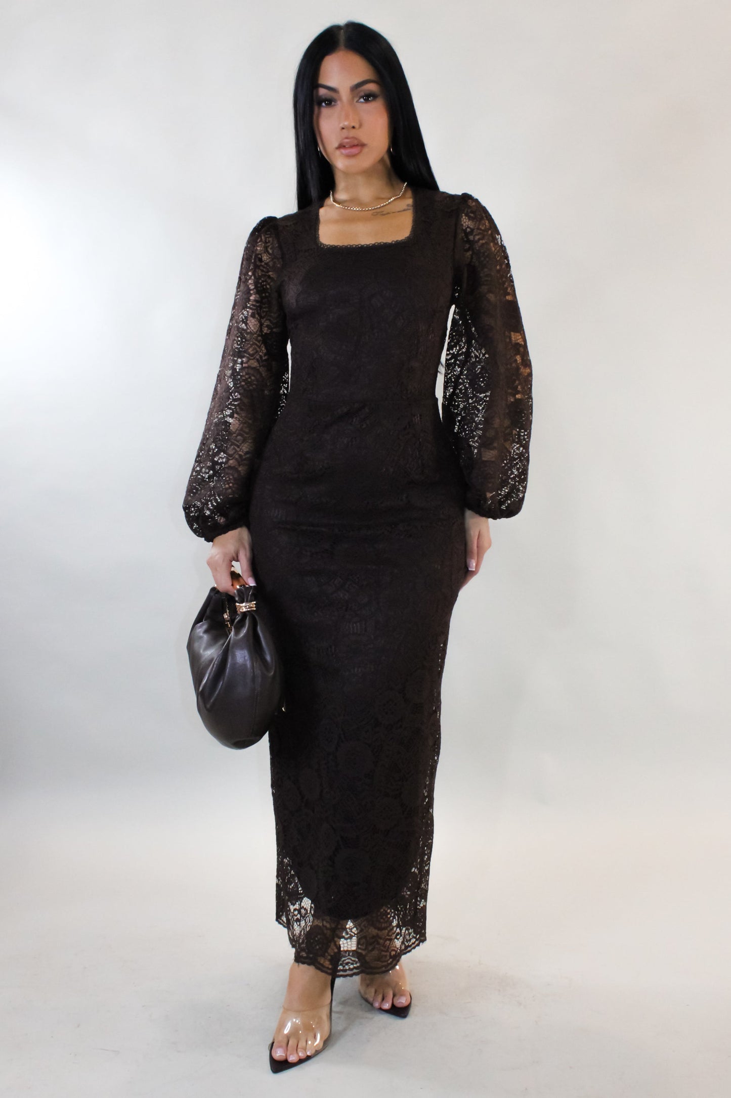 I'll Have Some Wine Lace Midi Dress- Brown