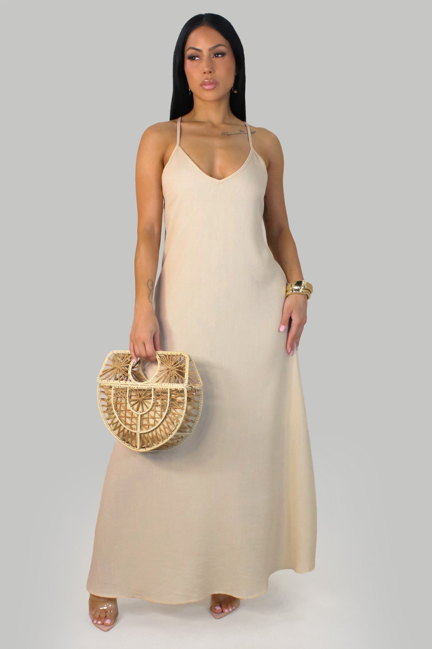 On Arrival Cream Maxi Dress w/ Beaded Back