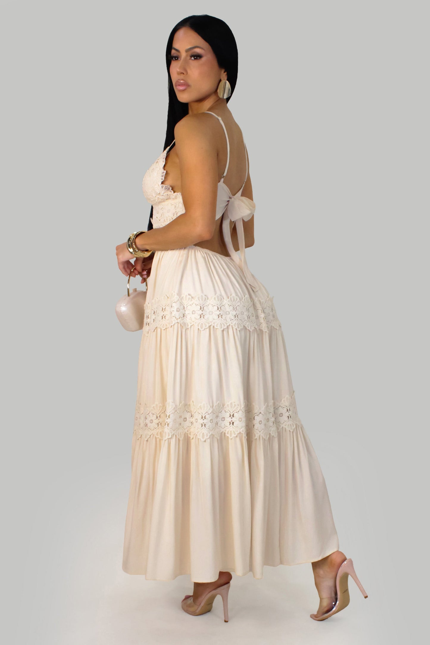 Salted Petal Crochet Maxi Dress- Cream