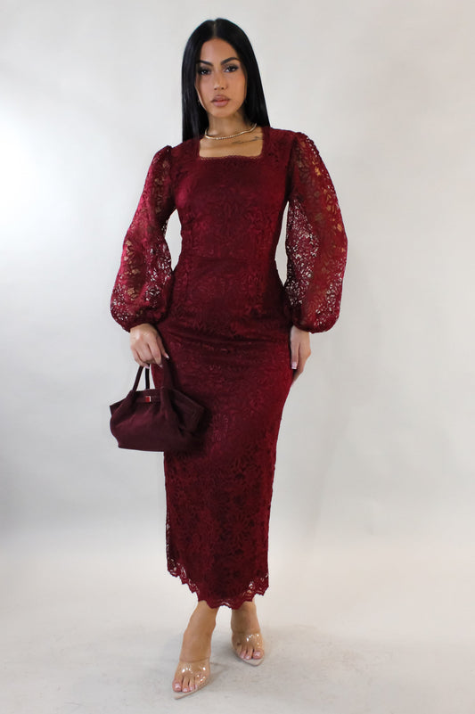 I'll Have Some Wine Lace Midi Dress- Red
