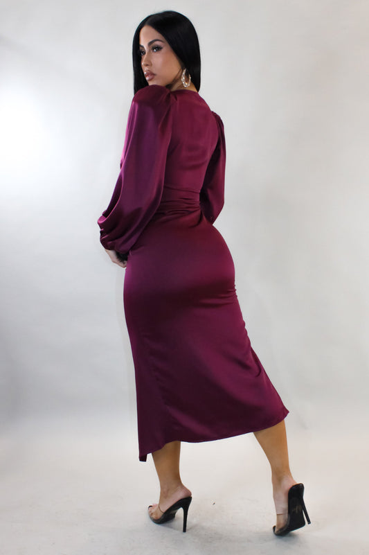 For A Split Second Midi Dress- Burgundy