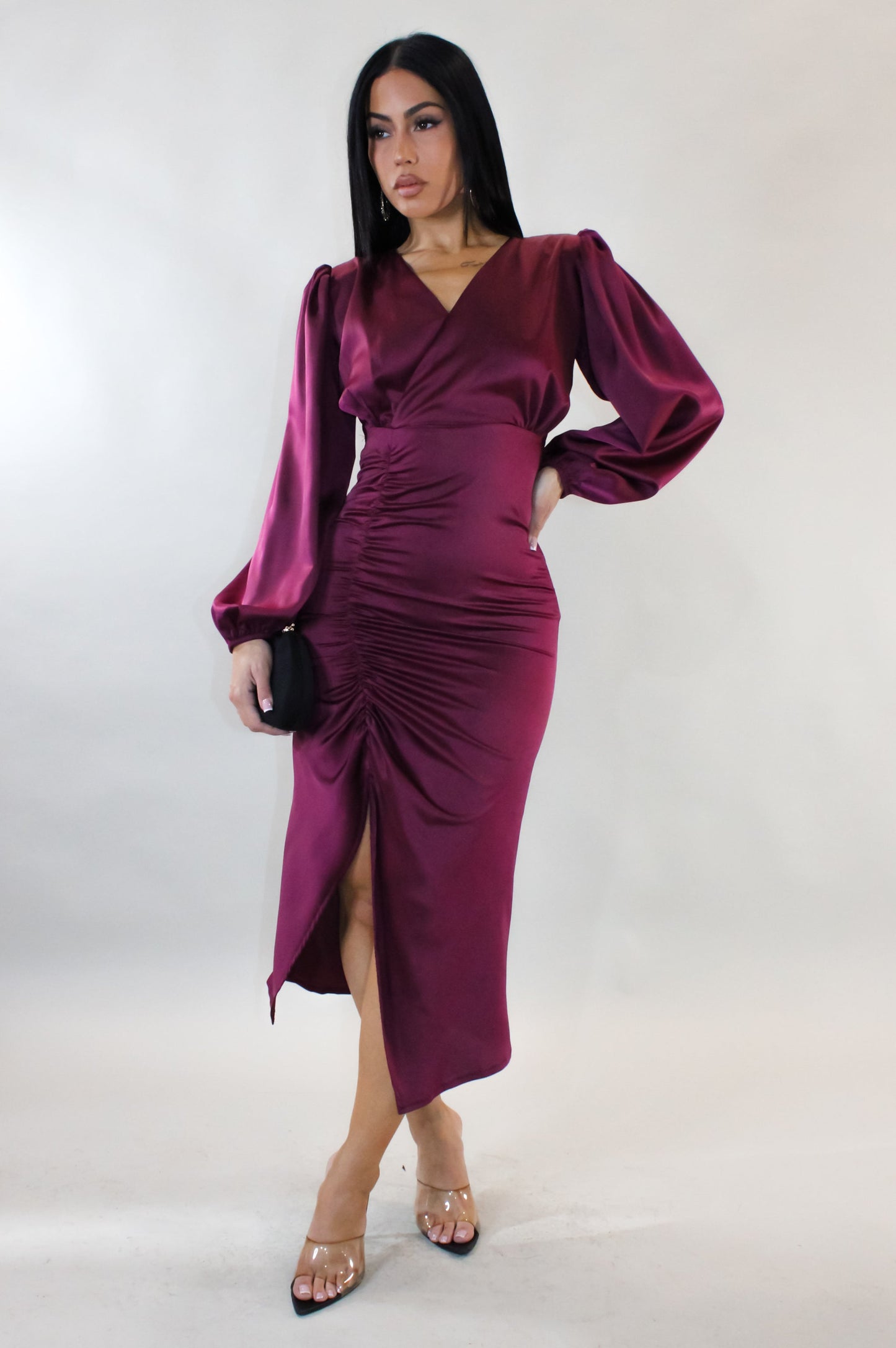 For A Split Second Midi Dress- Burgundy