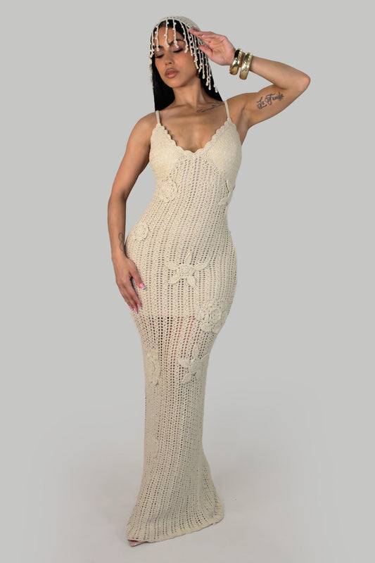 Coral Whisperer Crochet Cream Dress/Swimwear Coverup