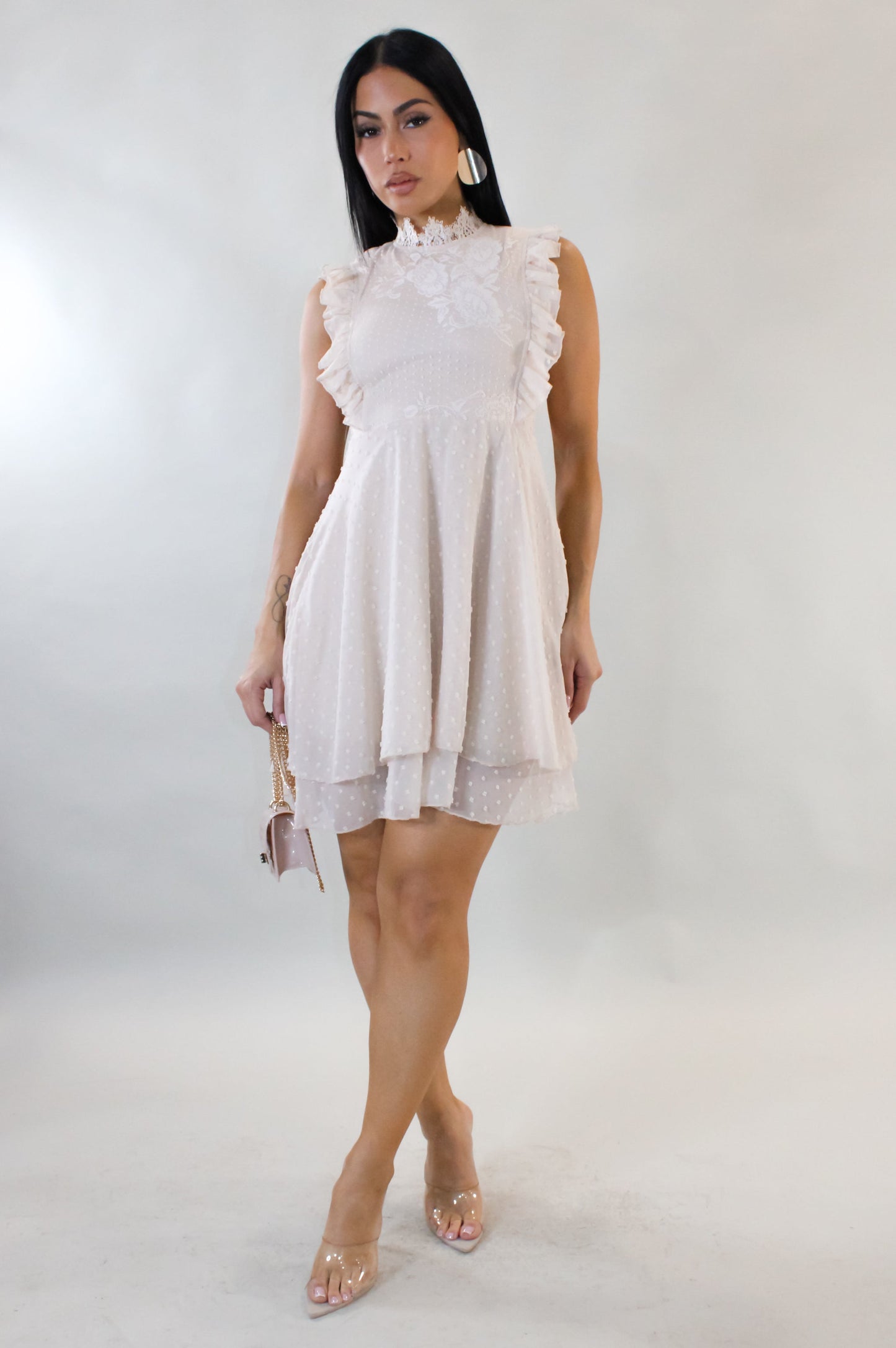 Draw Me In Mini Dress- Cream