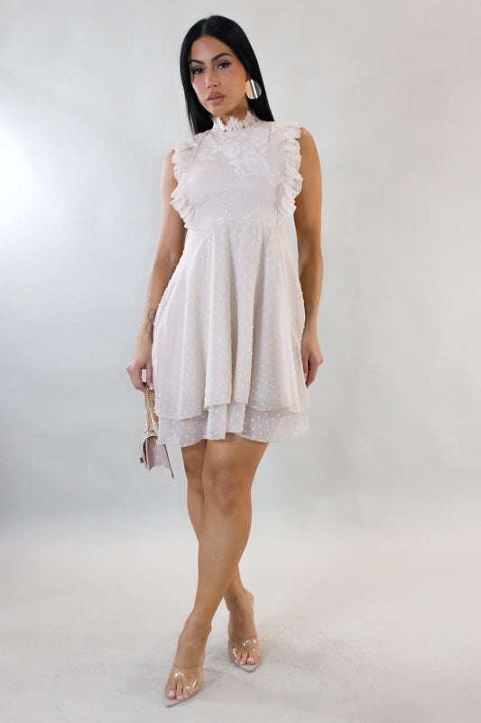 Draw Me In Mini Dress- Cream