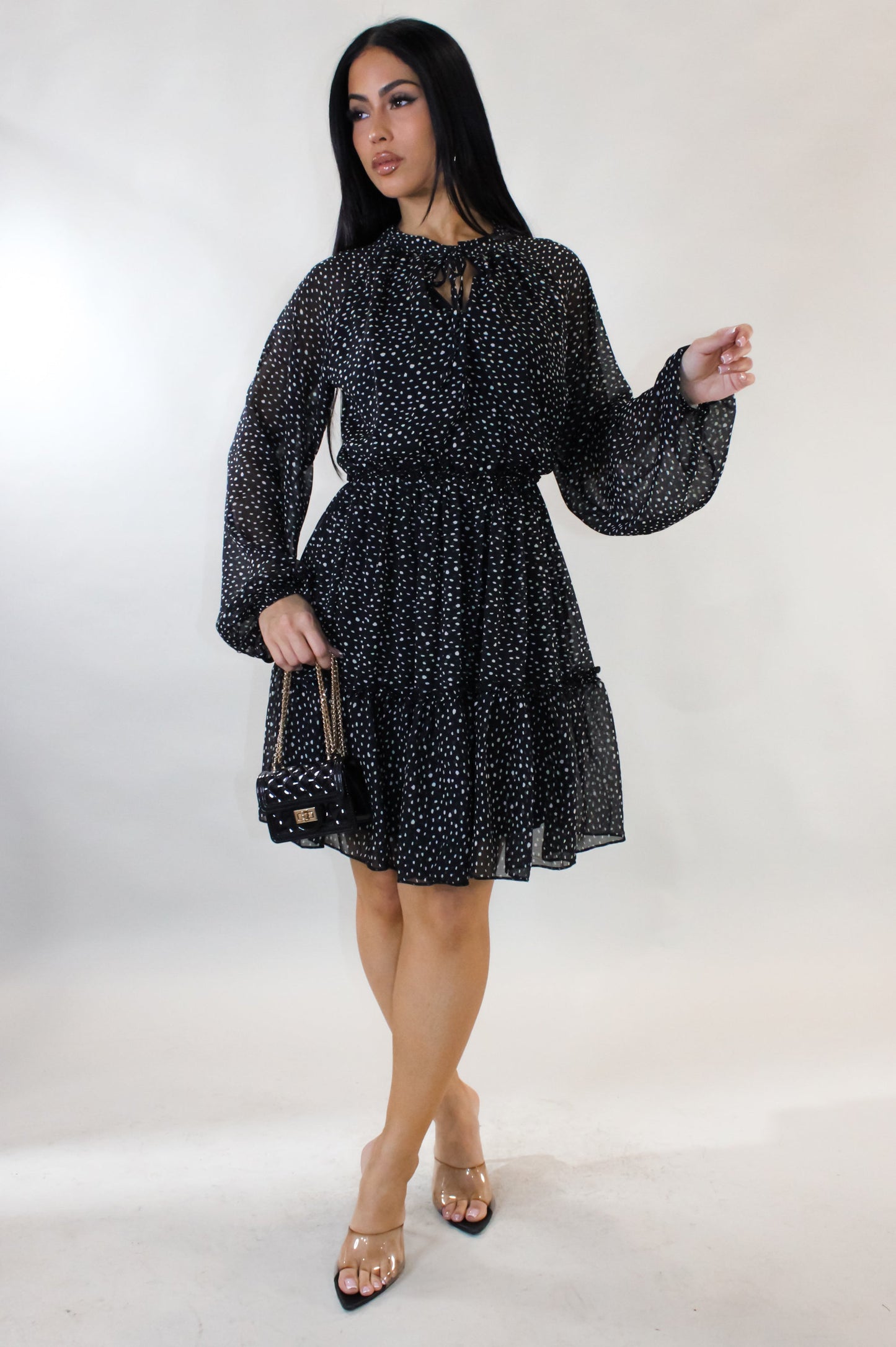 Chivalry Dotted Mini Dress- Black