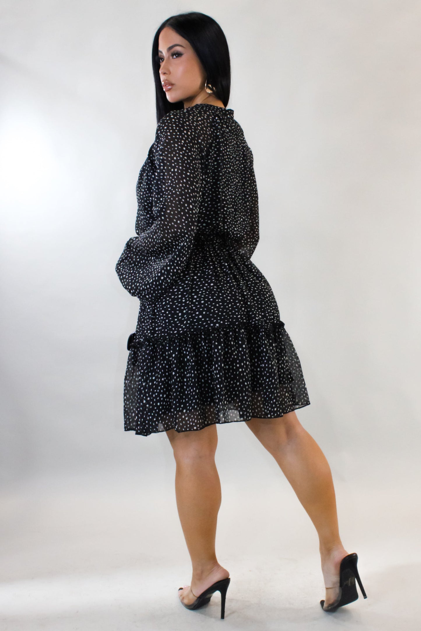 Chivalry Dotted Mini Dress- Black