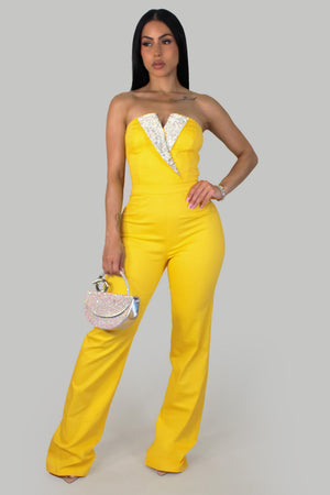 Sparkle Topped Jumpsuit- Yellow
