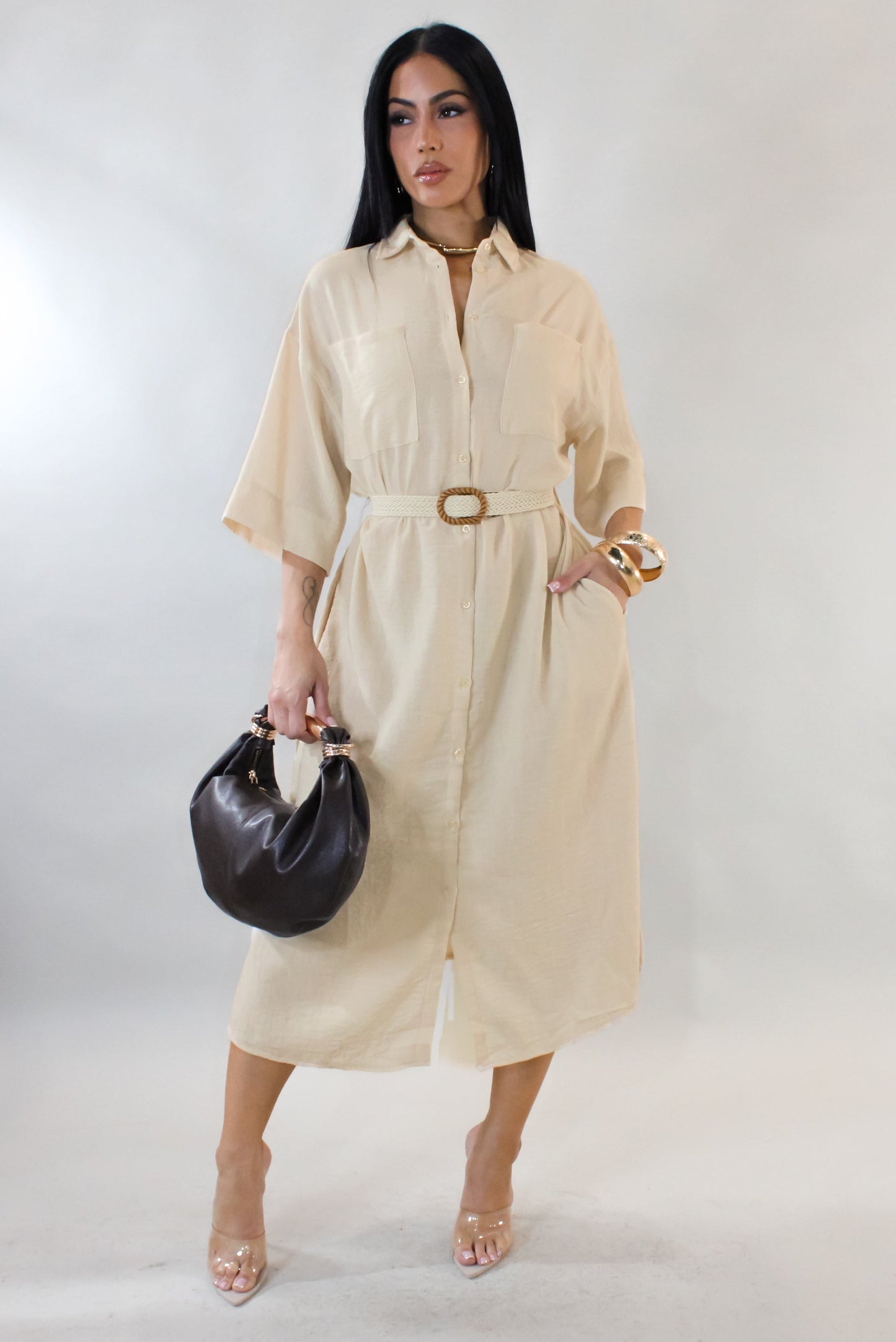 Old Money Midi Dress- Beige