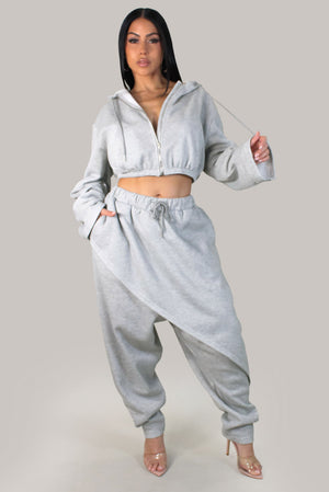 Another Comfort Pant & Cropped Jacket Set- Grey