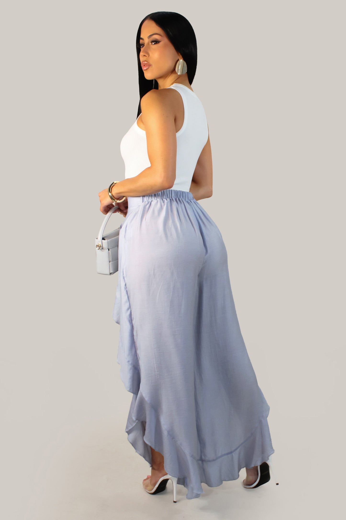 Ruffle Overlay Pants- Blue