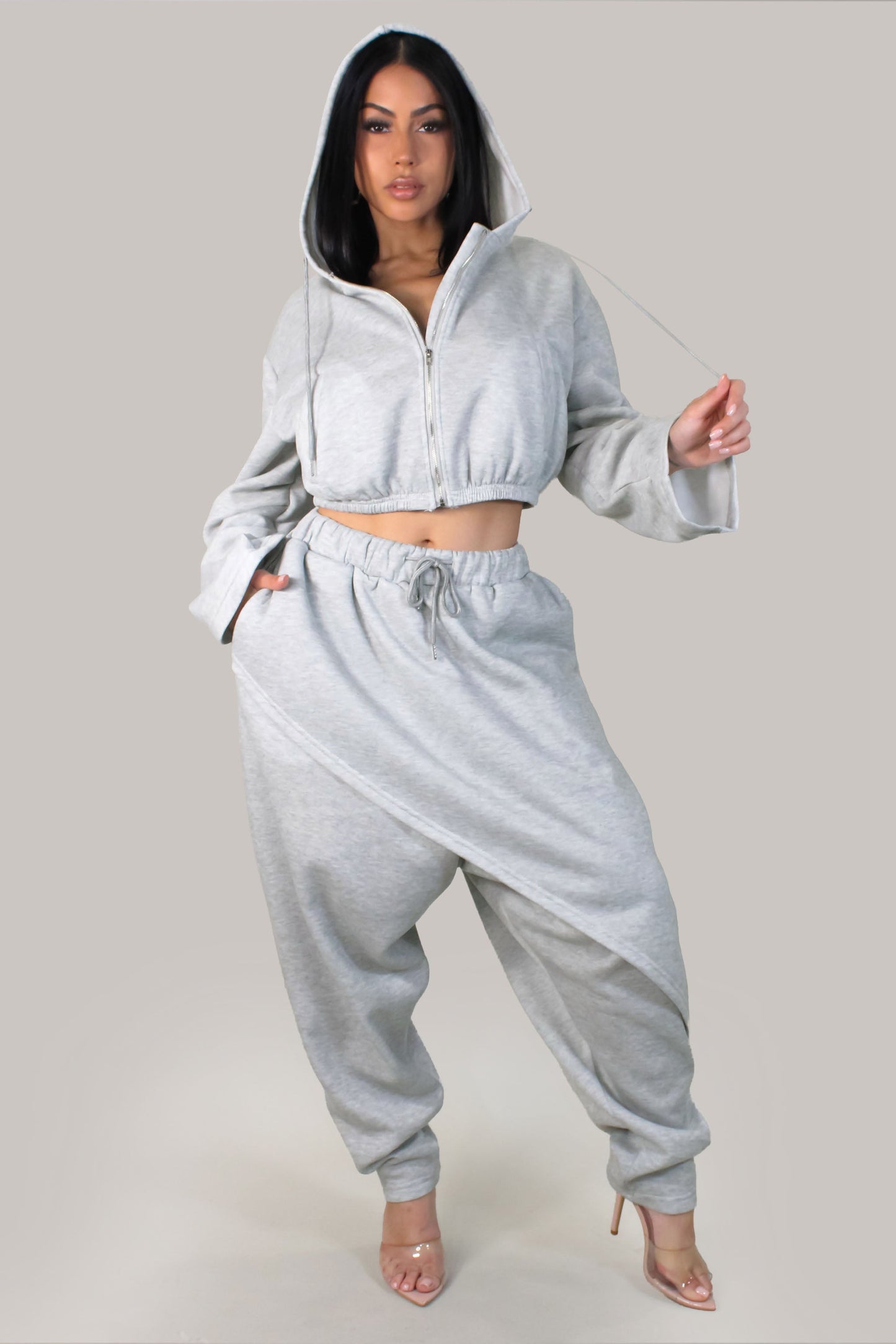 Another Comfort Pant & Cropped Jacket Set- Grey
