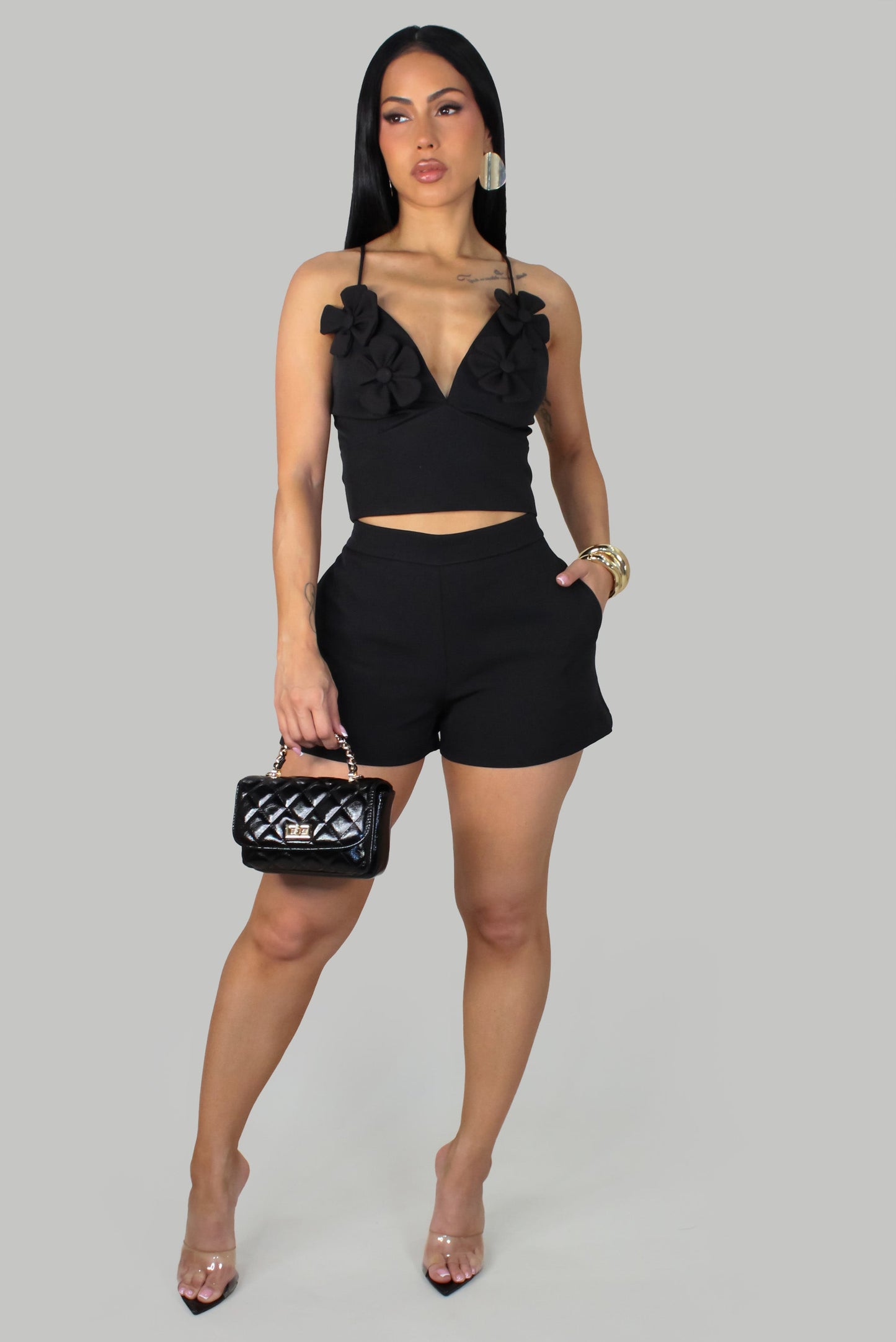Petals Aura Shorts Set- Black