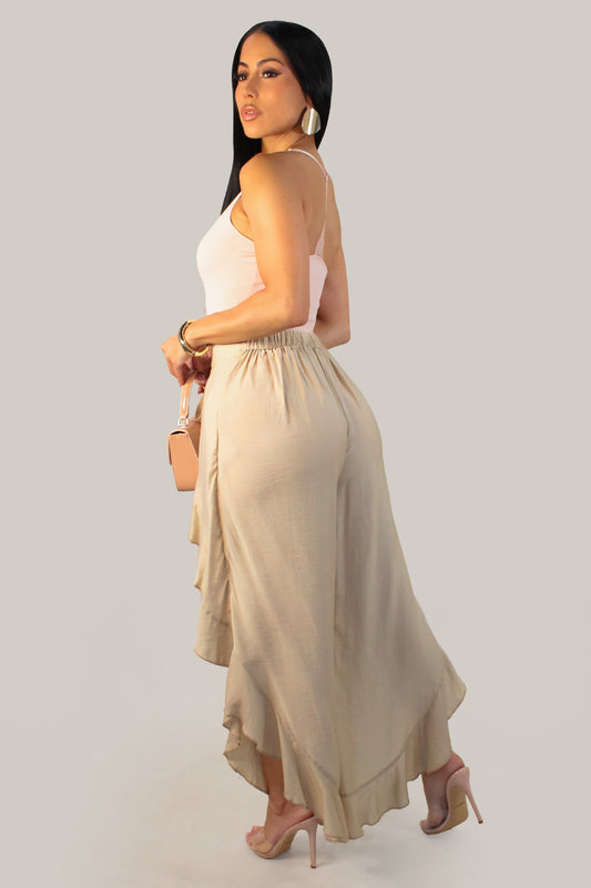 Ruffle Overlay Pants- Cream