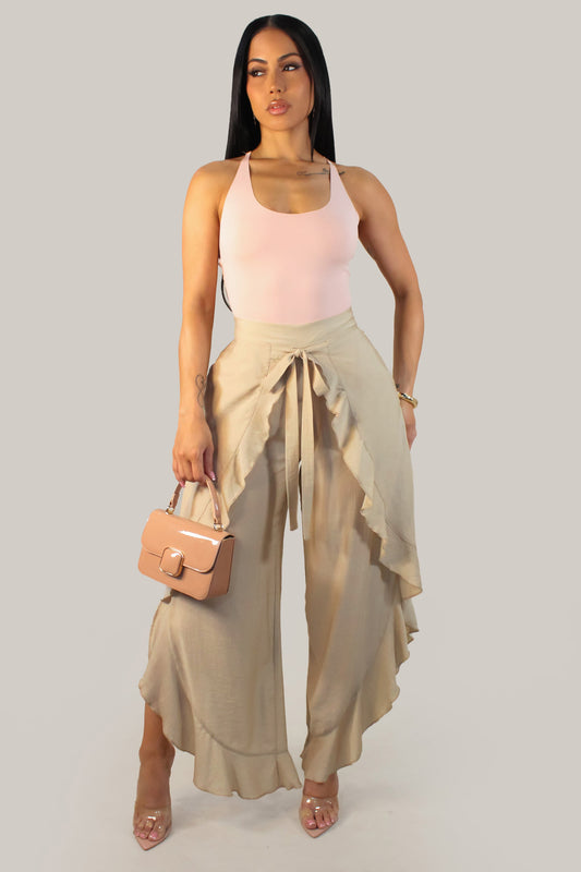 Ruffle Overlay Pants- Cream