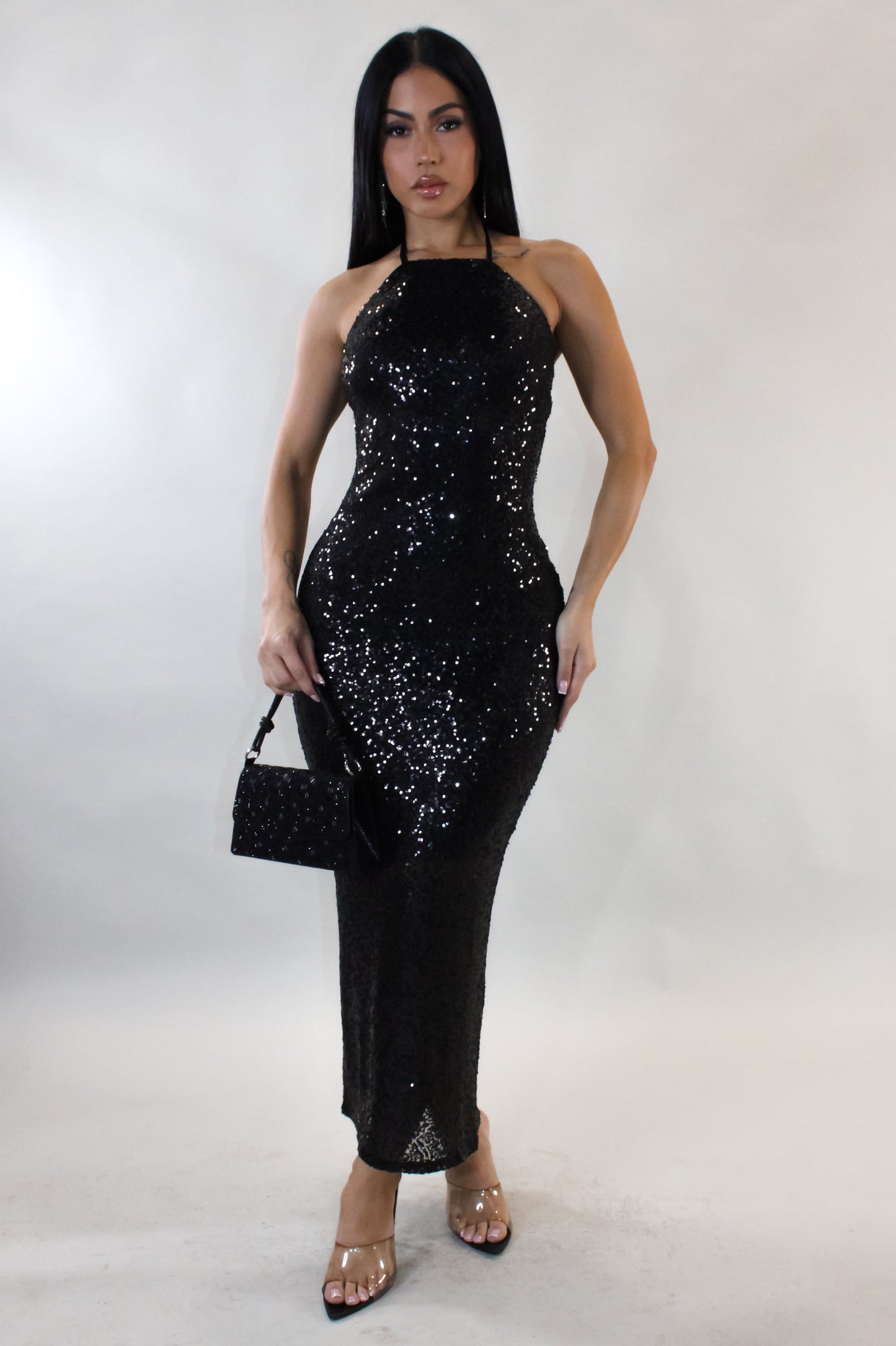 Back to You Sequin Midi Dress-Black