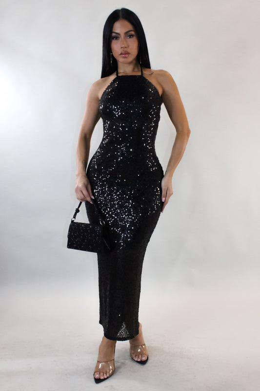Back to You Sequin Midi Dress-Black
