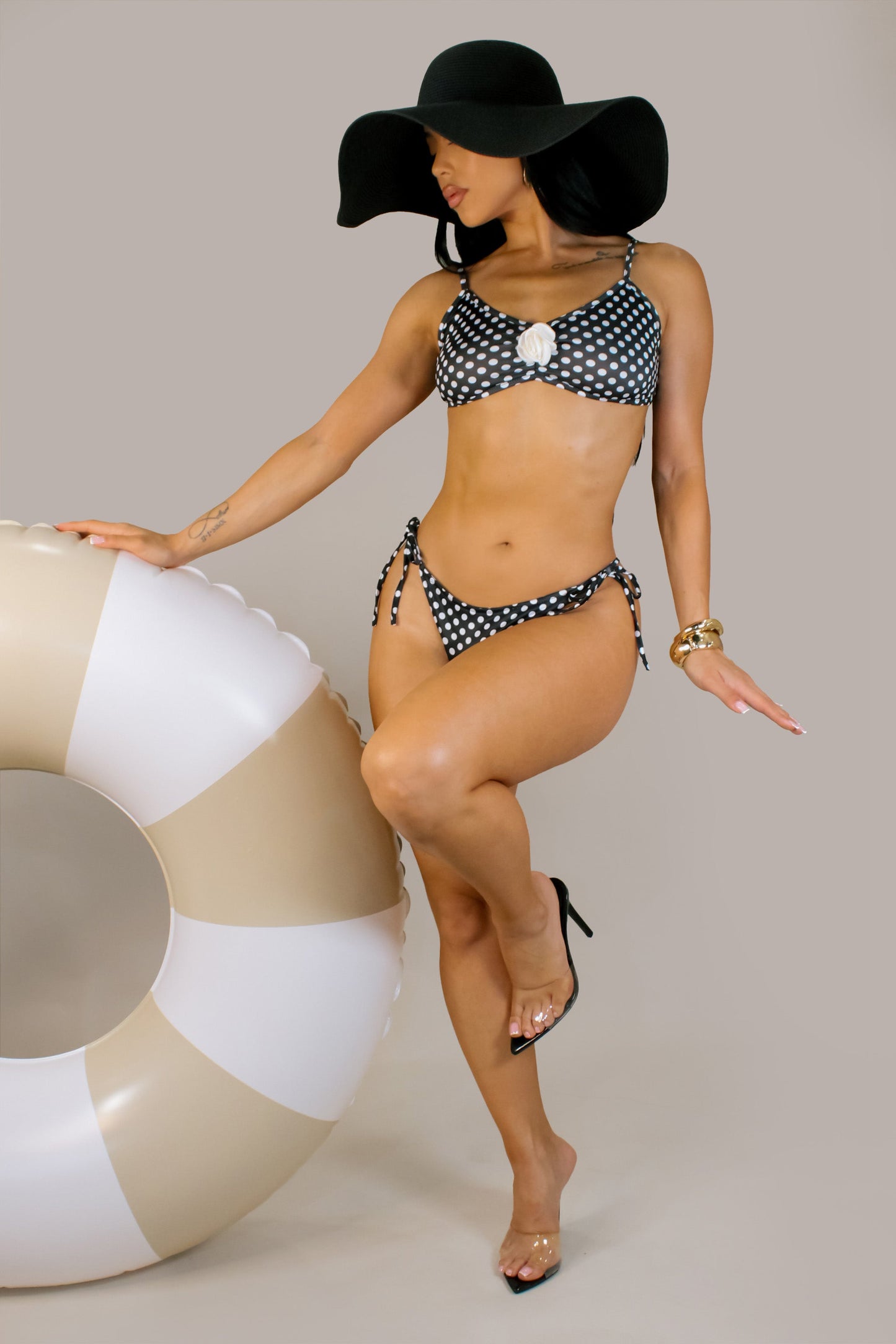 Black & White Expressions Flower Polka Dot Bikini Set
