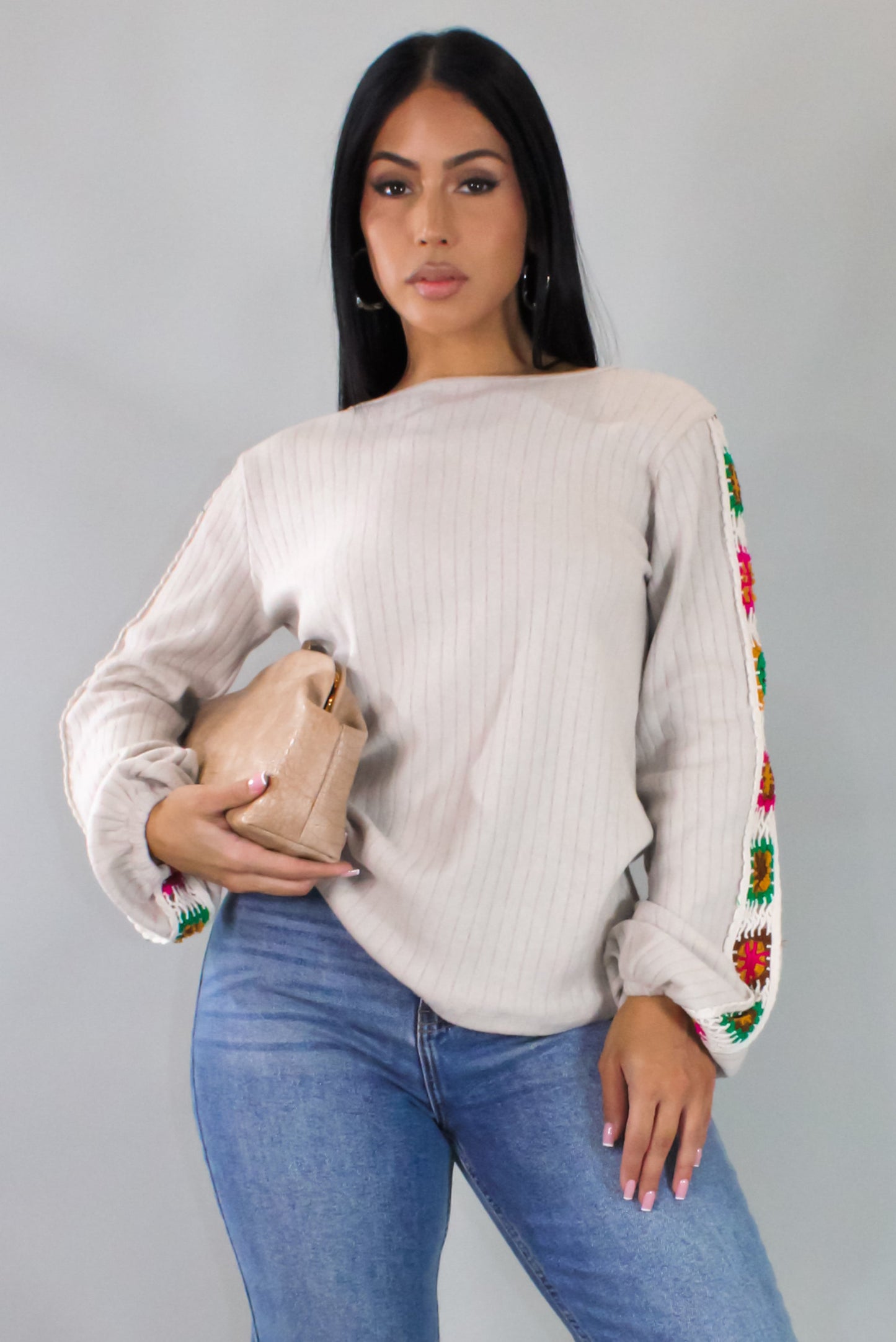 Crochet Sleeved Long Sleeve Top